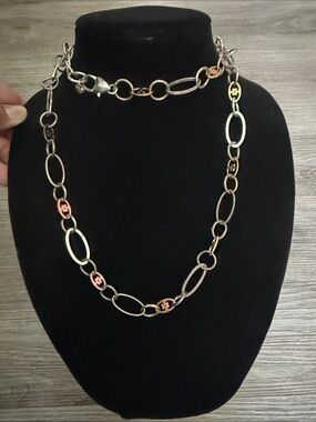 Silver and Rose Gold Oval Link Necklace - Women's Jewelry